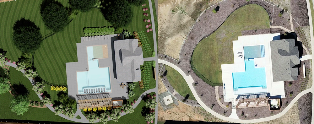 Aerial view of the design concept next to the actual site.