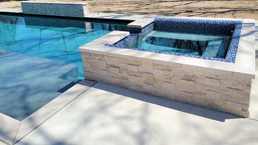 Closeup of a square, raised wading pool.
